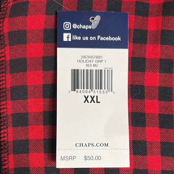 Chaps Red and Black Plaid Henley Long Sleeve Shirt - Picture 4 of 6
